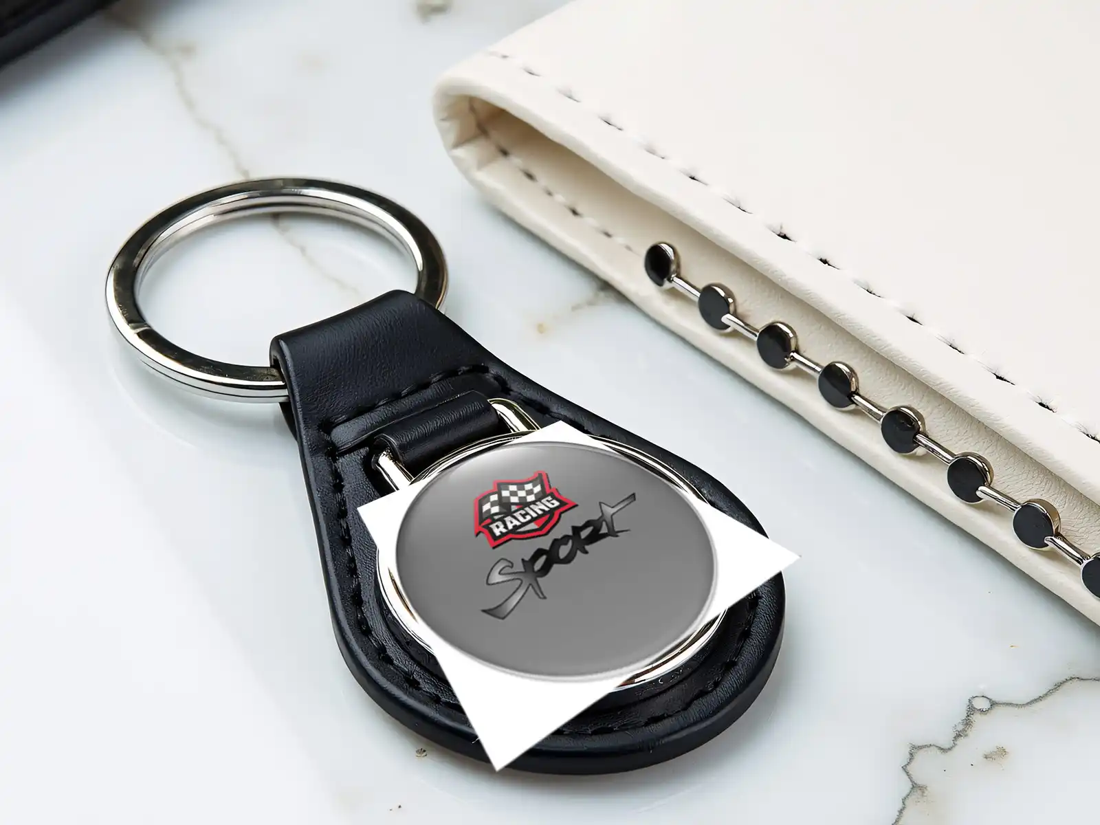 Leather Keychain Sturdy Leatherette Sporty Design